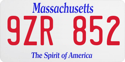 MA license plate 9ZR852