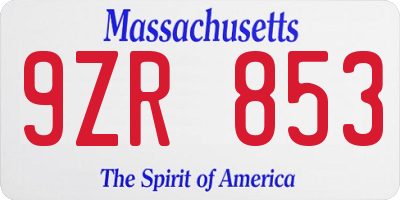 MA license plate 9ZR853