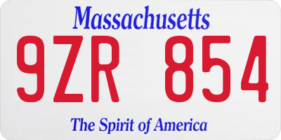 MA license plate 9ZR854