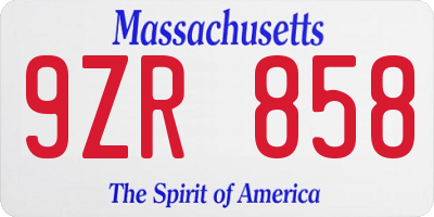 MA license plate 9ZR858