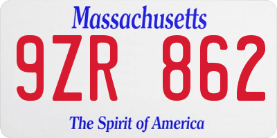 MA license plate 9ZR862