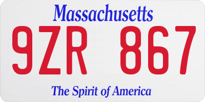 MA license plate 9ZR867
