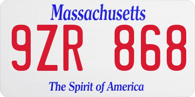 MA license plate 9ZR868