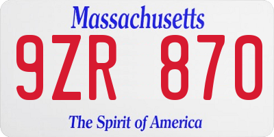 MA license plate 9ZR870