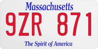 MA license plate 9ZR871