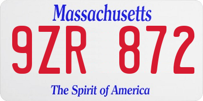 MA license plate 9ZR872