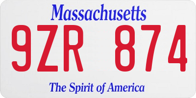 MA license plate 9ZR874