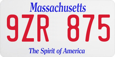 MA license plate 9ZR875