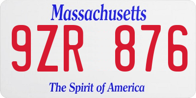 MA license plate 9ZR876