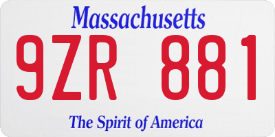 MA license plate 9ZR881