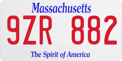 MA license plate 9ZR882