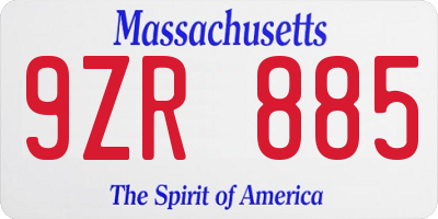 MA license plate 9ZR885