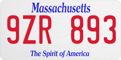MA license plate 9ZR893