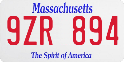 MA license plate 9ZR894