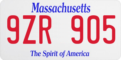 MA license plate 9ZR905