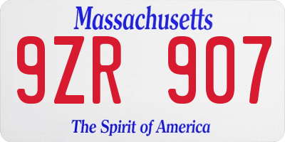 MA license plate 9ZR907