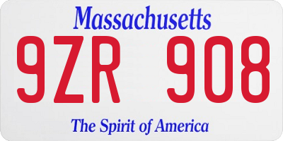 MA license plate 9ZR908