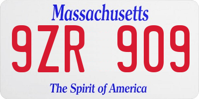 MA license plate 9ZR909