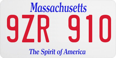 MA license plate 9ZR910