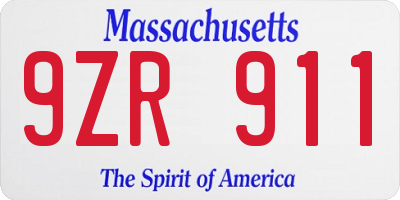 MA license plate 9ZR911