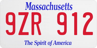 MA license plate 9ZR912