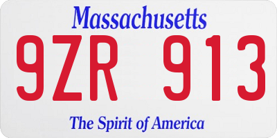 MA license plate 9ZR913