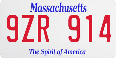 MA license plate 9ZR914