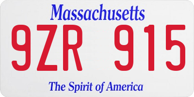 MA license plate 9ZR915