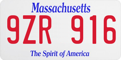 MA license plate 9ZR916