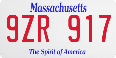 MA license plate 9ZR917
