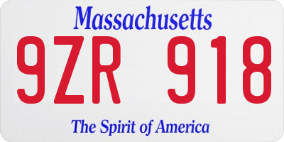 MA license plate 9ZR918