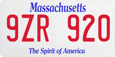 MA license plate 9ZR920