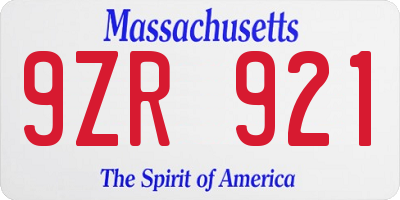 MA license plate 9ZR921