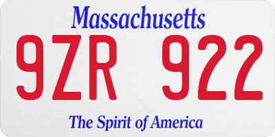 MA license plate 9ZR922