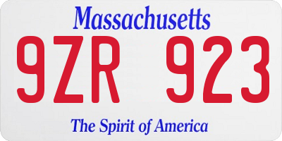 MA license plate 9ZR923