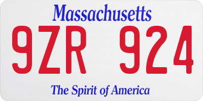 MA license plate 9ZR924