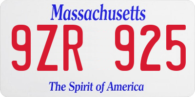 MA license plate 9ZR925