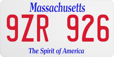 MA license plate 9ZR926