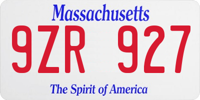 MA license plate 9ZR927