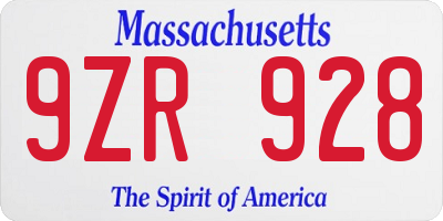 MA license plate 9ZR928
