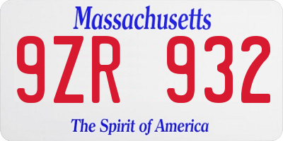 MA license plate 9ZR932