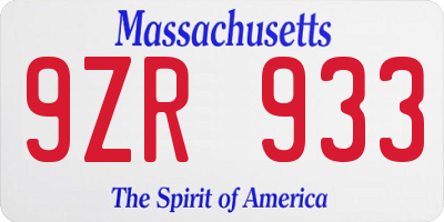 MA license plate 9ZR933