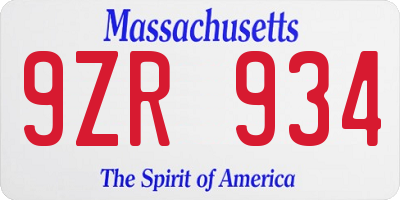 MA license plate 9ZR934