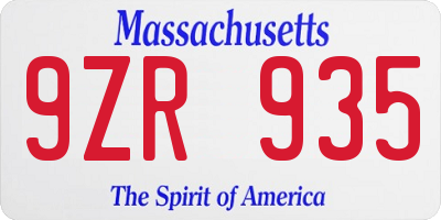 MA license plate 9ZR935