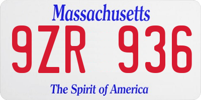 MA license plate 9ZR936
