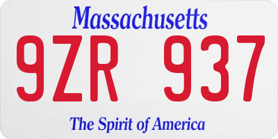 MA license plate 9ZR937