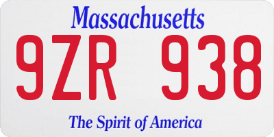 MA license plate 9ZR938