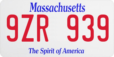 MA license plate 9ZR939