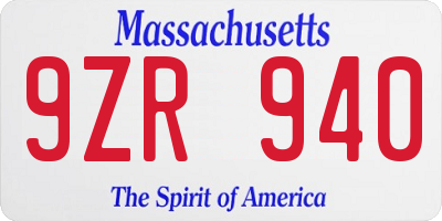 MA license plate 9ZR940