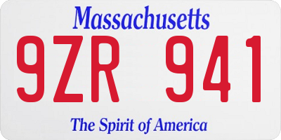 MA license plate 9ZR941